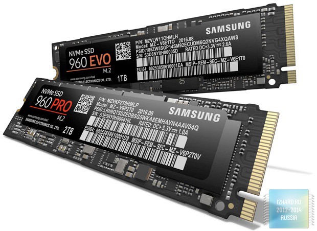 Samsung анонсировала линейки SSD 960 Evo и 960 Pro